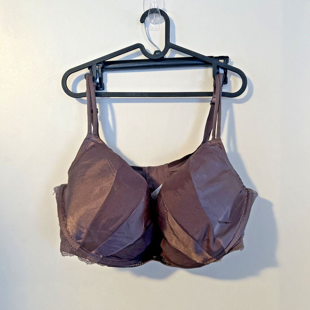 CACIQUE lightly lined T shirt bra sz‎ 44G underwire lace sexy purple delicate